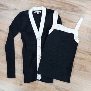 💜Vintage Old Navy Black & Cream Cardigan Sweater & Tanktop Set Small